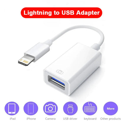OTG Adapter Lightning to USB 3.0 – Fast Charge & Data Converter Cable for iPhone 14/13/12/11/X/XS/XR/8, USB-C Splitter Compatible