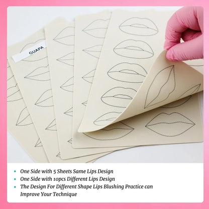1mm Thick Double-Sided Lip Practice Skin — Microblading & PMU Stencil for Permanent Makeup Tattoo Artists