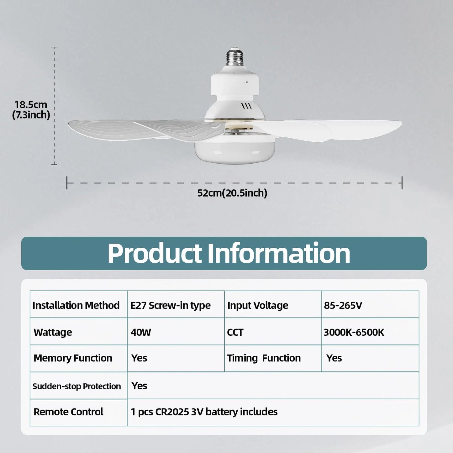 Modern LED Ceiling Fan Light 40W E27 with Remote Control for Dimming - Ideal for Living Room, Study, Household Use ( 85-265V )