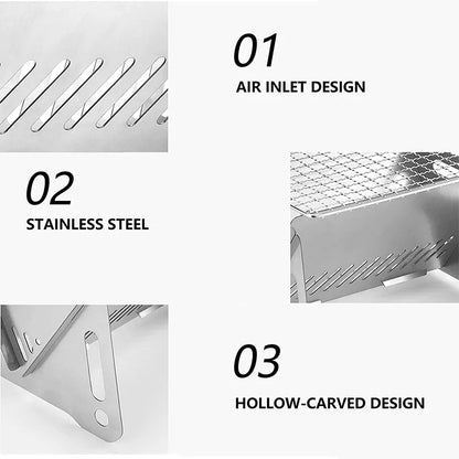 Portable Folding Barbecue Grill - Multifunction Camping BBQ Grill Rack - Stainless Steel BBQ Grill with Firewood Stove