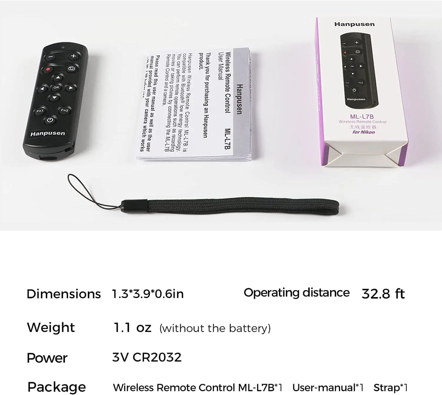 HANPUSEN Bluetooth Wireless Camera Remote for Nikon – Compatible with Zfc, Z30, Z5, Z7II, Z6II, Z50, COOLPIX P1000/P950, A1000, B600, Replacement for ML-L7