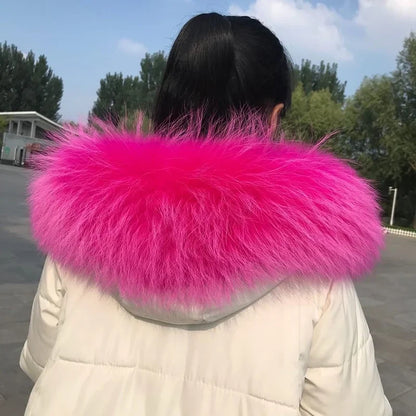 Natural Raccoon & Fox Fur Scarf – Luxury Women’s Winter Fur Collar and Hood Trim for Coats & Jackets