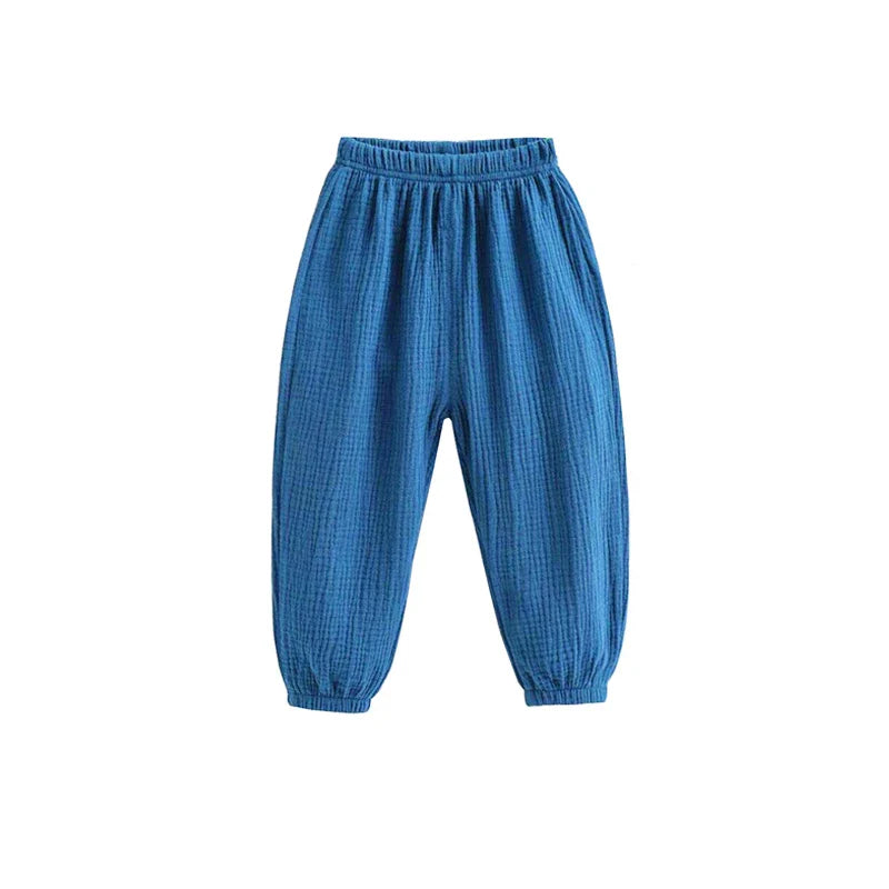 Summer Korean Kids Cotton Linen Pants – Casual High Waist Loose Pleated Harem Trousers for Girls & Boys