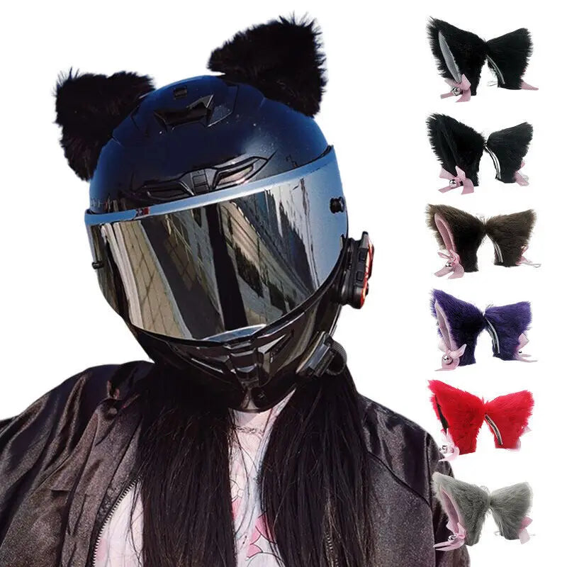 Motorcycle Helmet Cat Ears Decoration - Cute Plush Stickers for Motocross Helmet - Full Face Off Road Helmet Decor for Cosplay Styling