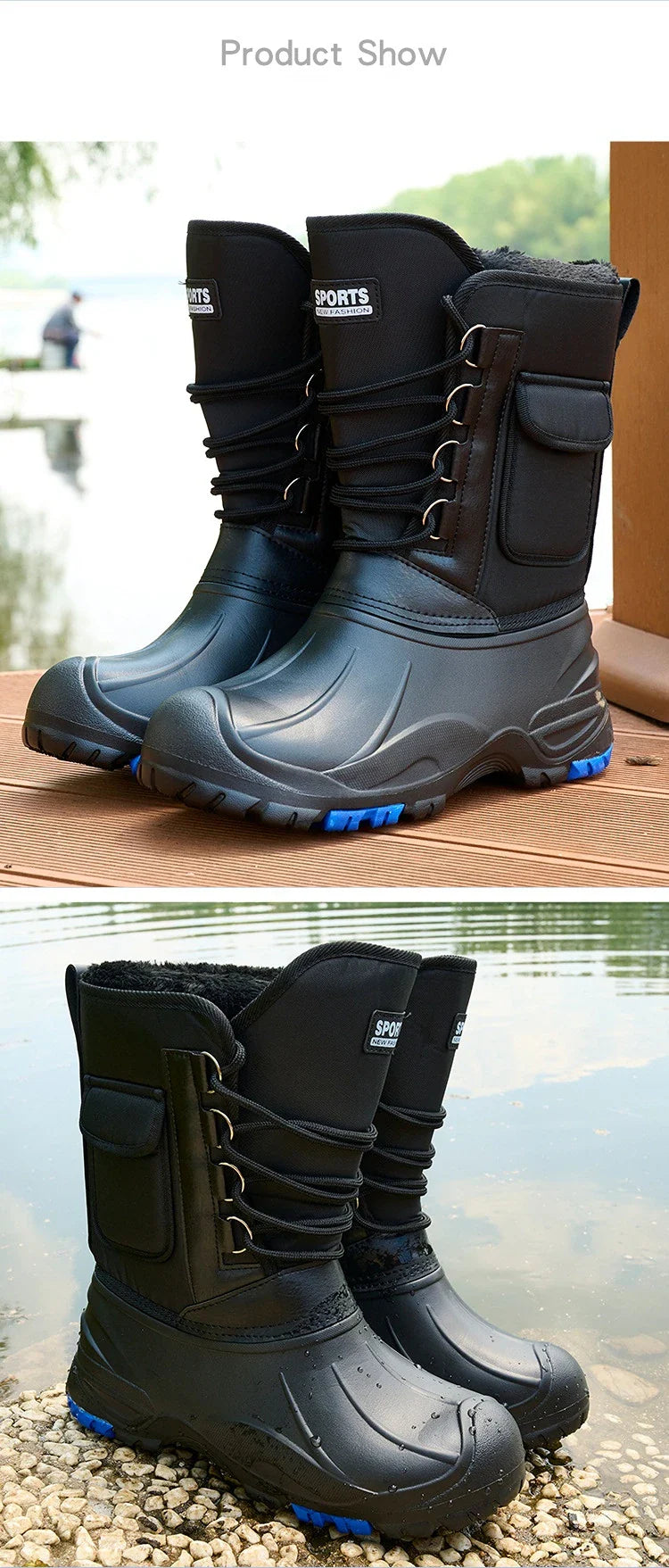 Men’s Waterproof Non-Slip Rain Boots — Cotton Mountaineering & Fishing Work Shoes for Spring Farm Use