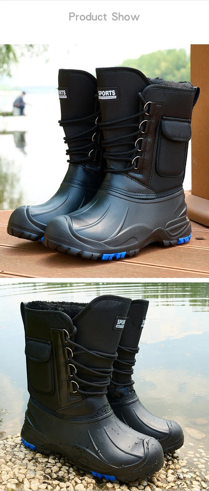 Men’s Waterproof Non-Slip Rain Boots — Cotton Mountaineering & Fishing Work Shoes for Spring Farm Use