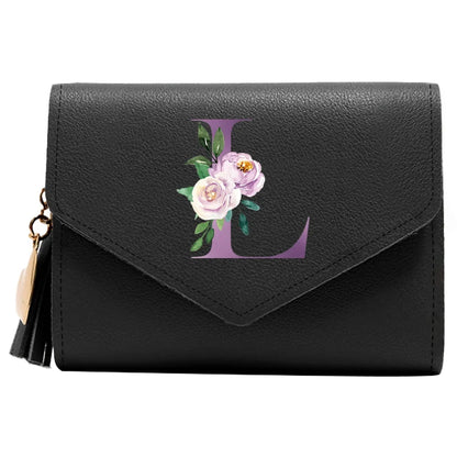 Women's RFID Leather Wallet - Compact Luxury Mini Purse With ID Window, Purple Letter Pattern & Card Holder Design
