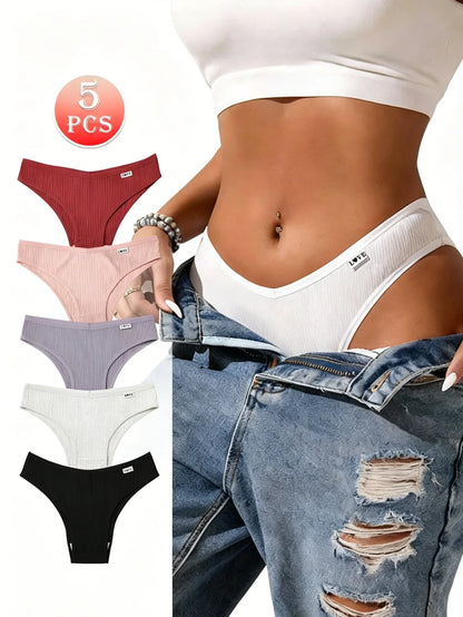 Women's Printed Low Waist Panties - 5-Piece Pack High Elasticity Cute Letter Design Underwear