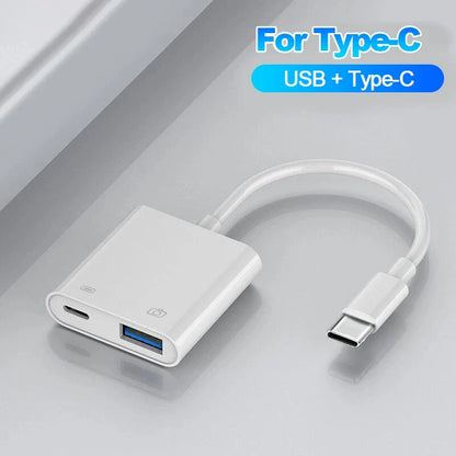 OTG Adapter Lightning to USB 3.0 – Fast Charge & Data Converter Cable for iPhone 14/13/12/11/X/XS/XR/8, USB-C Splitter Compatible