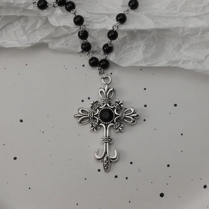 Gothic Bat Cross Necklace Set - Y2K Thorn Love Black Beaded Layered Jewelry for Halloween Parties
