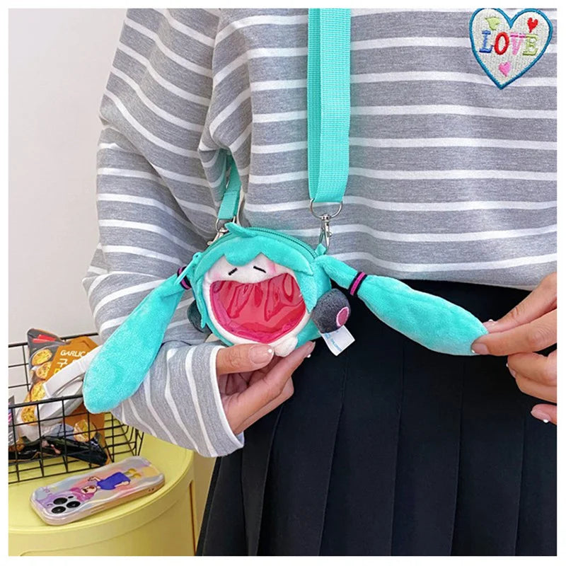 Hatsune Miku Coin Purse Shoulder Bag – Kawaii 14cm Plush Headphone Bag, Cartoon Crossbody Keychain Pendant, Perfect Girl Gift