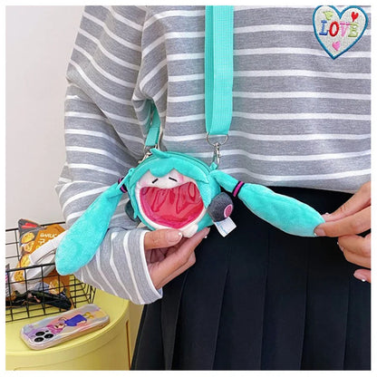 Hatsune Miku Coin Purse Shoulder Bag – Kawaii 14cm Plush Headphone Bag, Cartoon Crossbody Keychain Pendant, Perfect Girl Gift