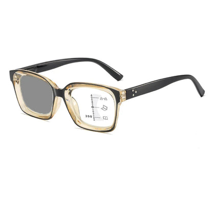 Photochromic Multifocal Reading Glasses – Ultralight Progressive Square Frame Anti-UV Presbyopia Eyewear for Men & Women