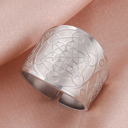 Dawapara 7 Archangels Protection Ring – Metatron Cube, Lilith Symbol, King Solomon Secrets Vintage Amulet Jewelry