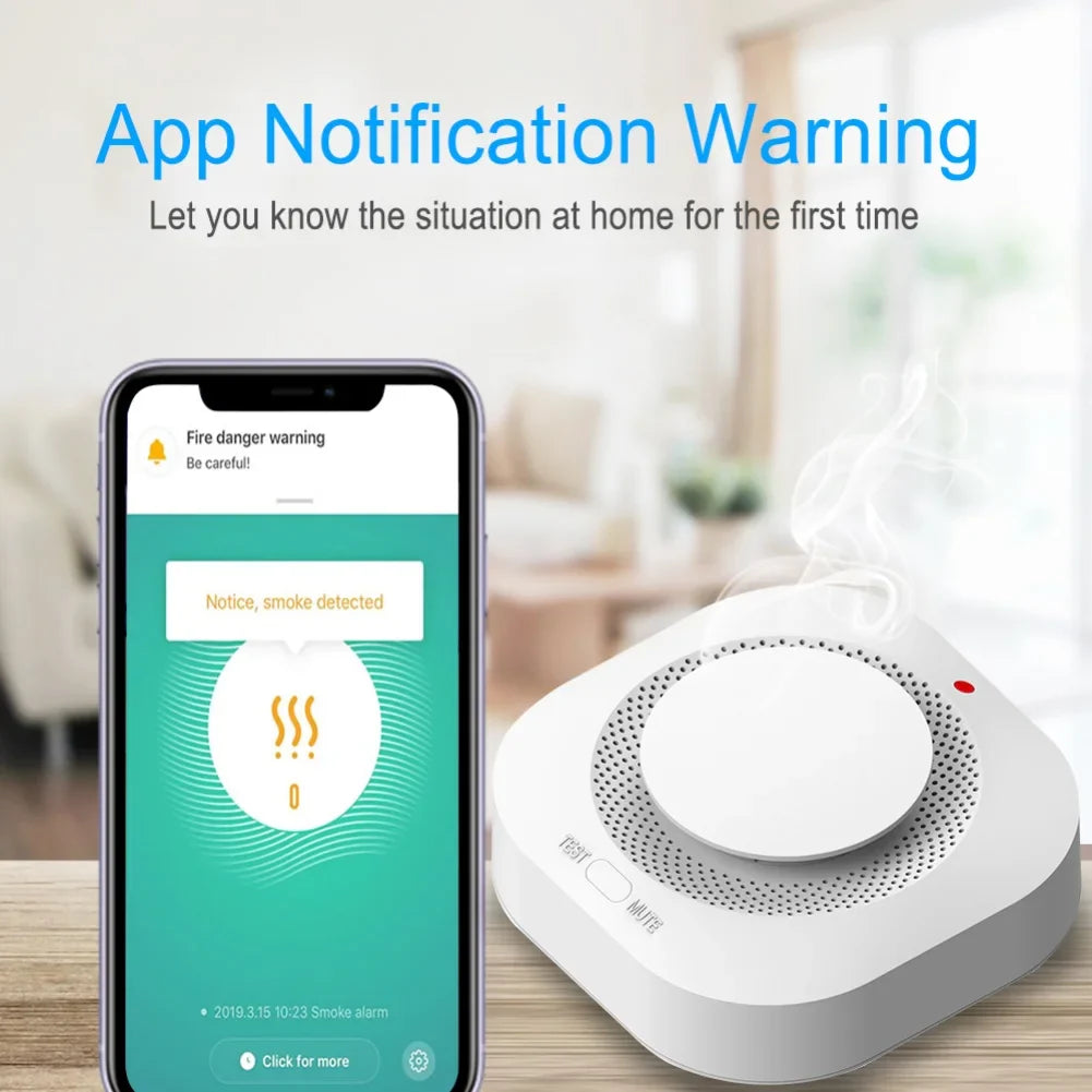 Tuya Smart WiFi ZigBee Smoke Detector - Home Security Smoke Sensor with Sound Alarm, Compatible with Alexa and Google Home