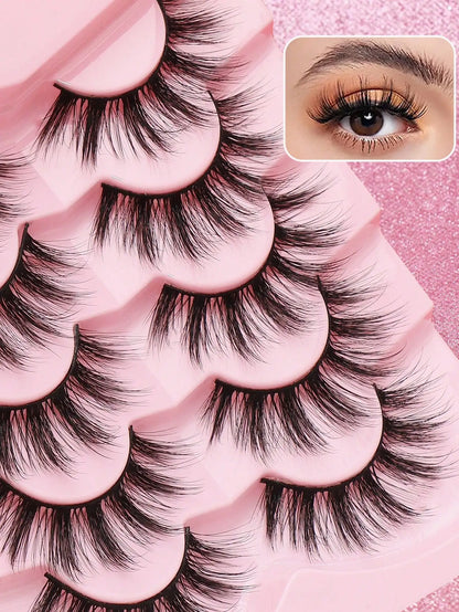 5 Pairs Cat Eye Faux Mink Eyelashes – Winged Long Natural Manga Style False Lashes Makeup Set