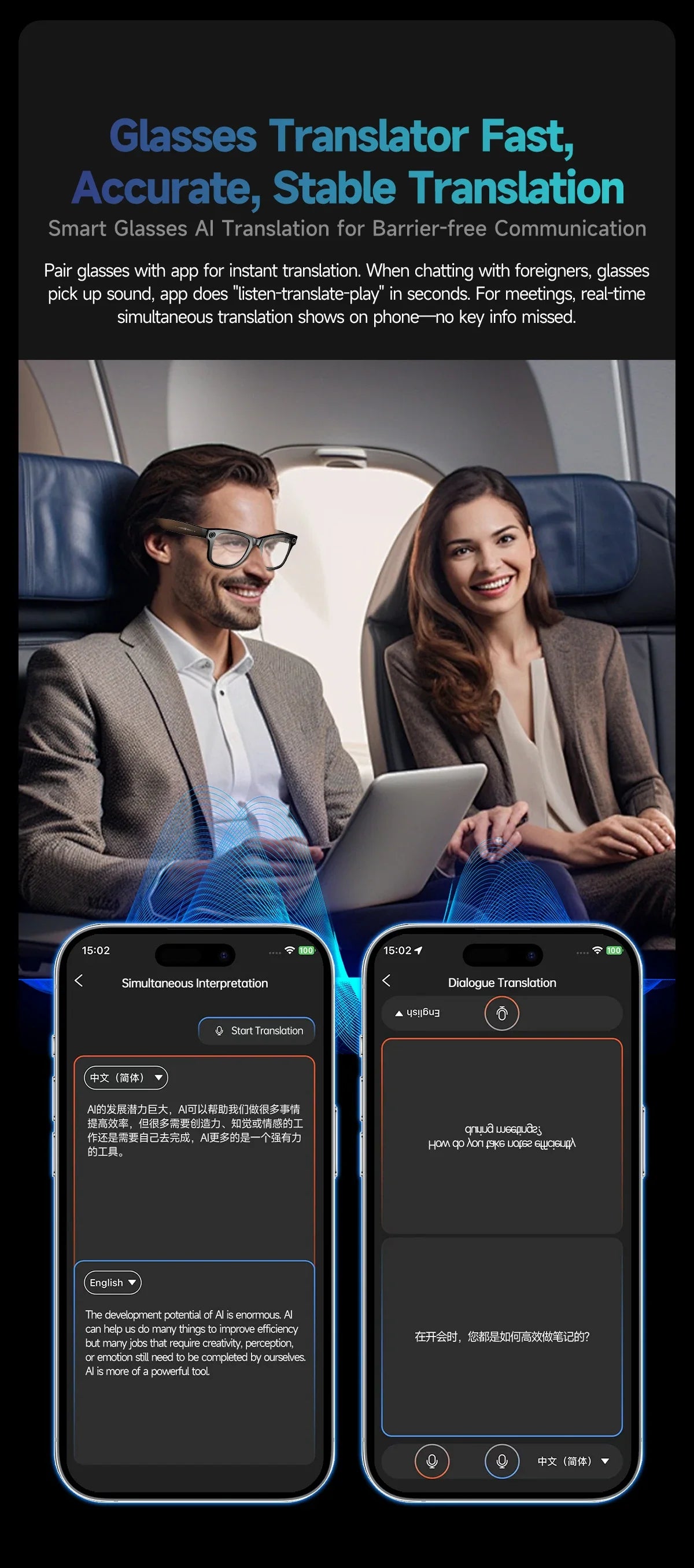 8MP Smart Glasses — AI Photo Recognition, Video Recording, Translation, Bluetooth, IP65 Waterproof, 270mAh Battery