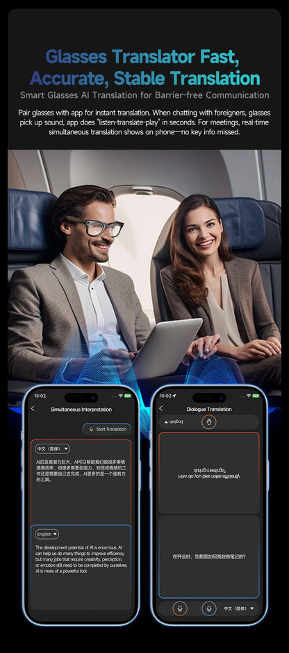 8MP Smart Glasses — AI Photo Recognition, Video Recording, Translation, Bluetooth, IP65 Waterproof, 270mAh Battery