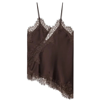 HXAO Women’s Asymmetrical Lace Off-Shoulder Tank Top – Summer 2025 Y2K Black Sleeveless Backless Elegant Camisole Top