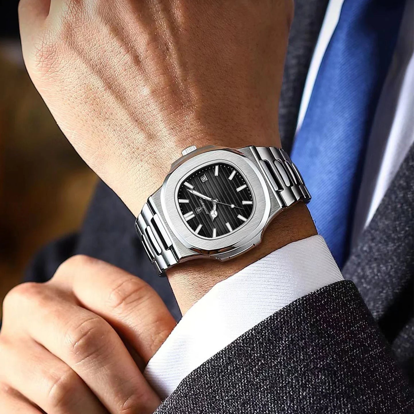 POEDAGAR Luxury Men's Sports Watch — Waterproof Luminous Quartz Wristwatch with Square Dial & Date
