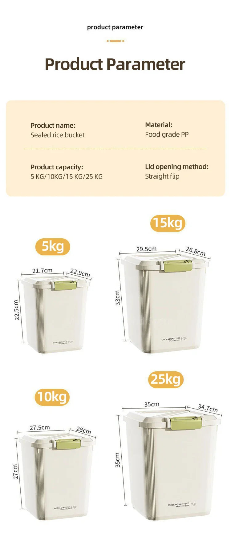 10KG Rice Storage Container - Sealed Cereal Dispenser with Buckle, Insect-Proof Grain & Pet Food Organizer