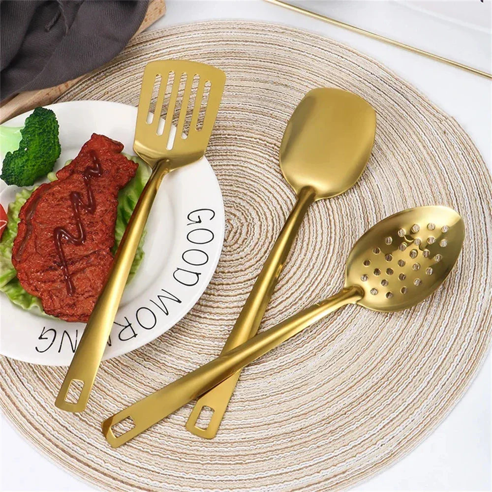 6PCS Hot Pot Cutlery Set – Stainless Steel Golden Spoons & Strainer Kitchenware