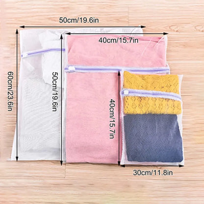 3-Piece Purple Mesh Laundry Bag Set — Zippered Clothes Washing Care Bags