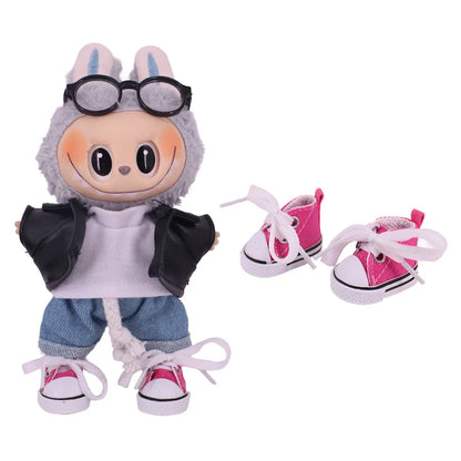 3.8cm Doll Canvas & Leather Shoes for 17cm Labubu Dolls – Cute Doll Clothes Accessories & Gift for Girls