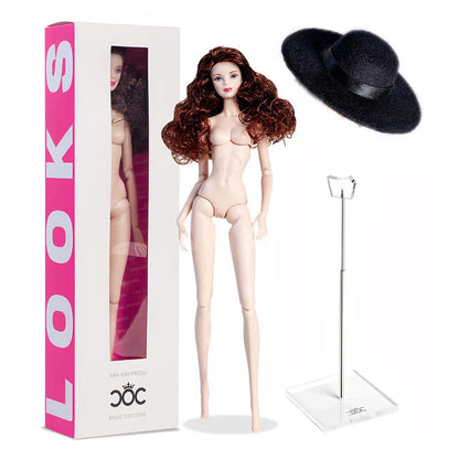 32cm Supermodel Doll with Stand – White Skin Fashion Doll with Woolen Hat, Trendy DIY Toy & Collector Gift