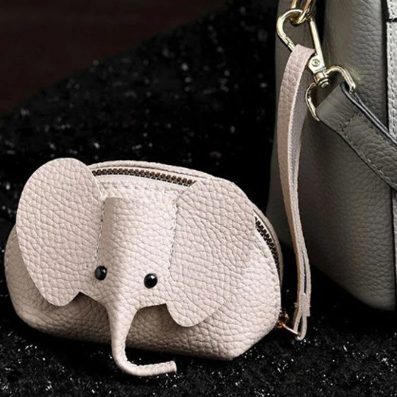 PU Leather Elephant Coin Purse for Women – Multifunctional Money Bag with Key Ring & Zipper Storage Key Case