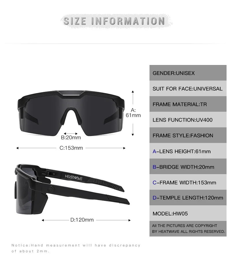 NEW High-Quality Luxury Heat Wave Brand Sunglasses – Square Conjoined Lens Cycling Glasses for Men and Women, UV400 Protection