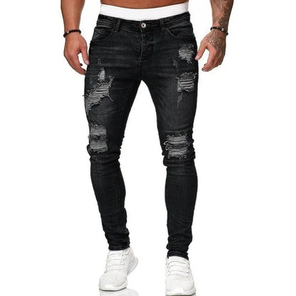 Men’s Retro Washed Stretch Denim Jeans – Slim Fit Zipper Casual Skinny Pencil Pants, Plus Size