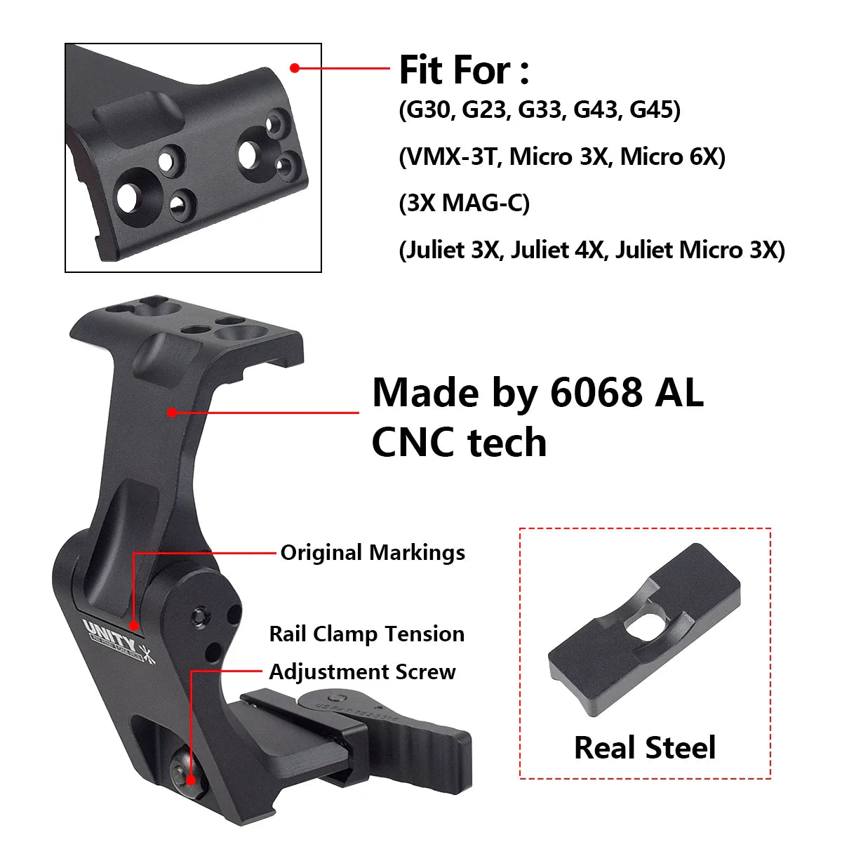 Tactical Unity Fast Mount — 3X/6X Magnifier with QD Lever, 2.26" Optical Height, Compatible with G23/G30/G33/G43/G45 Scope Mounts