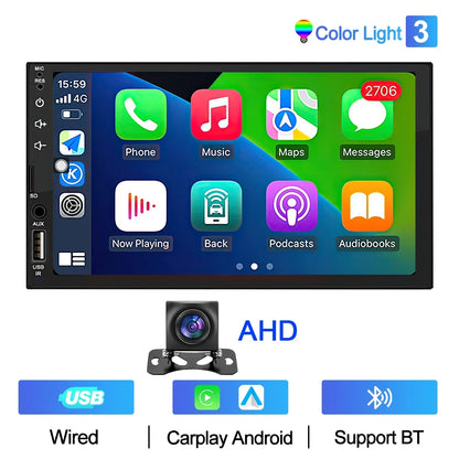 XIMA 7-Inch 2DIN Android Car Radio - Touchscreen MP5, CarPlay, Bluetooth, FM, USB & Camera
