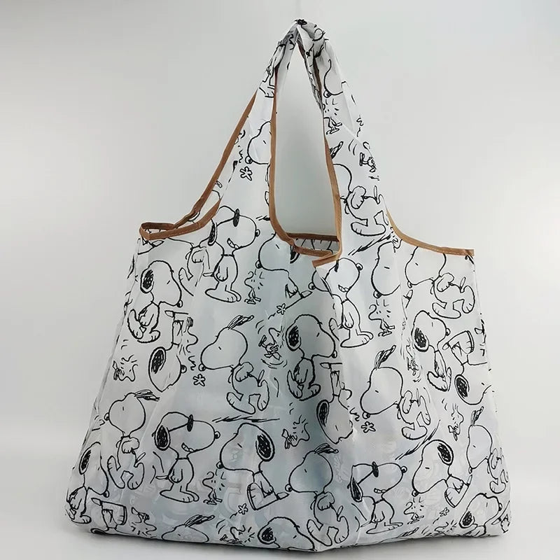 Snoopy Foldable Shopping Bag – Large Waterproof Nylon Tote, Reusable Portable Shoulder Bag for Women