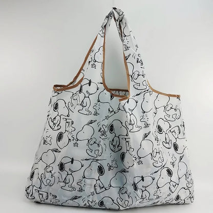 Snoopy Foldable Shopping Bag – Large Waterproof Nylon Tote, Reusable Portable Shoulder Bag for Women