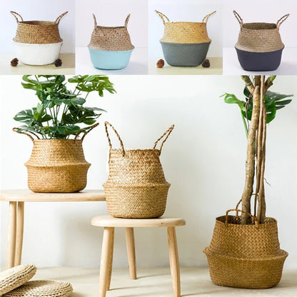 Straw Weaved Flower Pot Basket - Grass Planter for Indoor & Outdoor, Decorative Plant Container