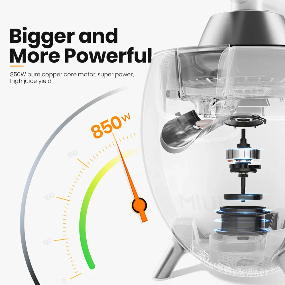 MIUI 850W Citrus Juicer - Stainless Steel Orange & Lemon Electric Juicer with Hard-Core Press and Aluminum Die-Casting Handle