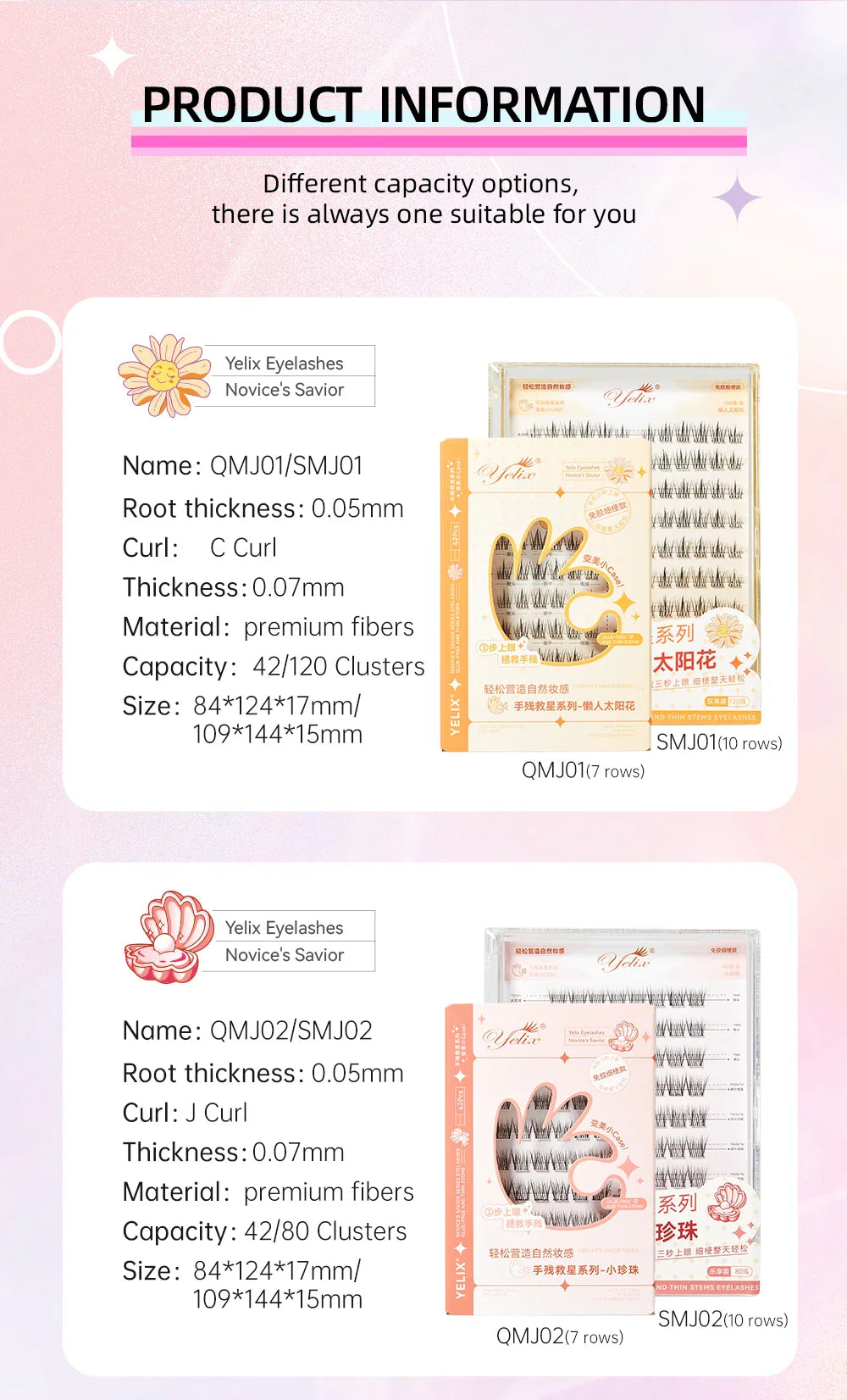 Yelix Self-Adhesive False Eyelashes — Reusable DIY Cluster Lashes, Glue-Free, Natural Soft