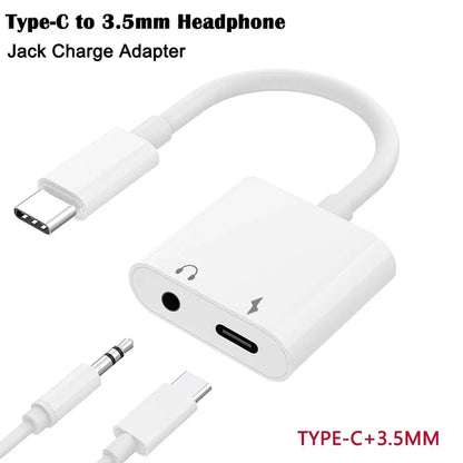 2-in-1 USB-C to 3.5mm Audio Adapter — Dual Type-C Jack Charging & Aux Cable for Samsung, Xiaomi Wired Earphones