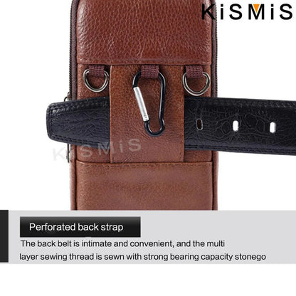 KISMIS Men’s Leather Waist Bag – Multifunction Fanny Pack with Large Capacity and Shoulder Strap
