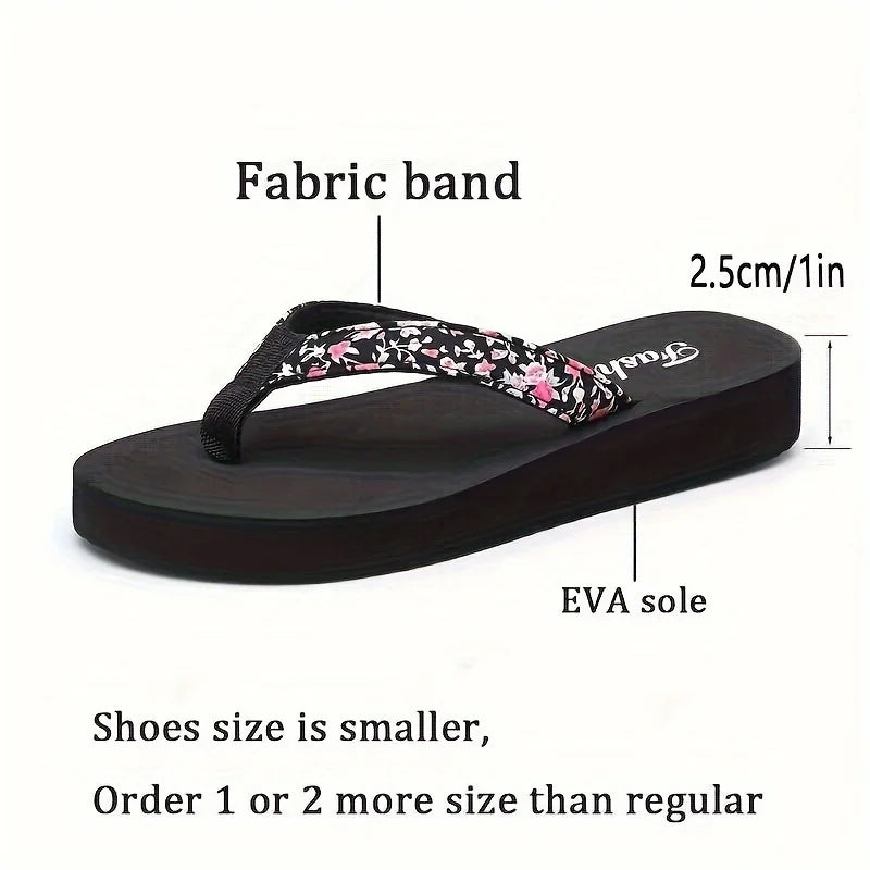 Women’s Floral Platform Flip Flops - Lightweight Non-Slip Breathable Open-Toe Beach Slippers