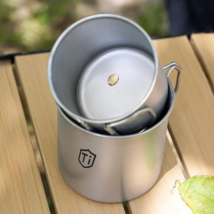 Ultralight Titanium Camping Cup - Foldable Handle Outdoor Mug for Hiking, Picnic, Coffee & Travel