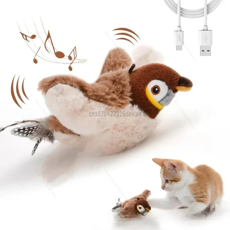 Interactive Cat Toy – Rechargeable Electric Chirping Bird with Flapping Wings & Catnip, Touch-Activated Plush for Cats