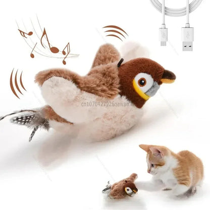 Interactive Cat Toy – Rechargeable Electric Chirping Bird with Flapping Wings & Catnip, Touch-Activated Plush for Cats