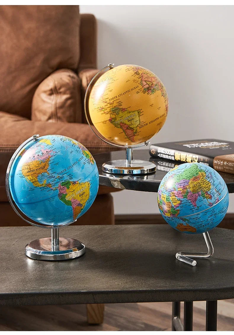 Rotating World Globe with Metal Base – Educational Geography Globe for Children, Classroom Learning Stand