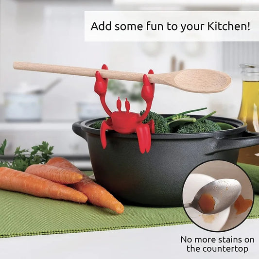 Red Crab Silicone Spoon Holder - Heat Resistant Kitchen Barbecue Tableware Holder with Steam Release Device - Perfect for Stove Use