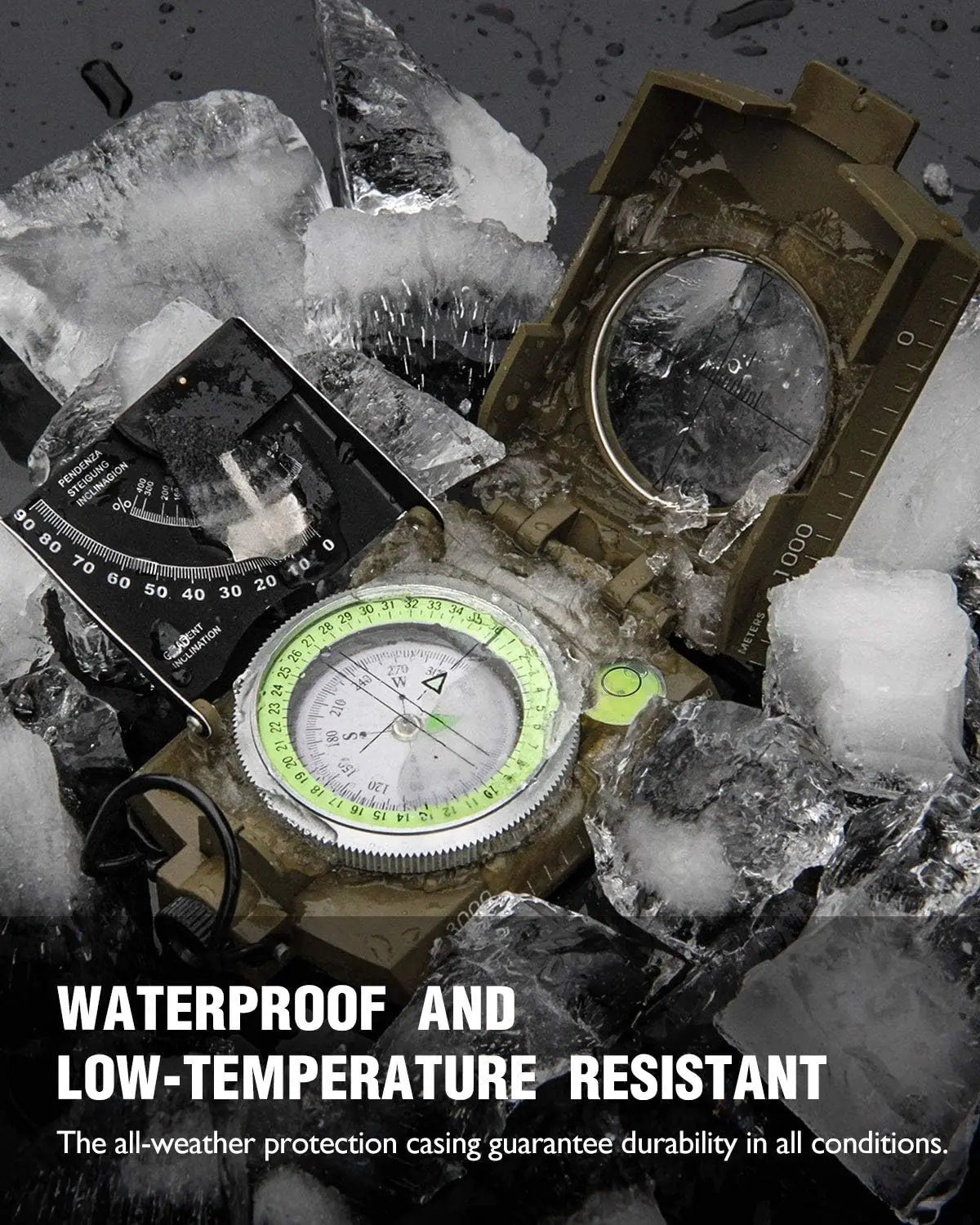 Multifunctional High-Precision Military Compass — Waterproof Metal Outdoor Survival Camping Compass with Fluorescent & Geological Features