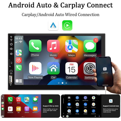 7" Car Radio – 1 Din Carplay Android Auto Multimedia Player, HD Touch Screen, FM, AUX Input, Bluetooth & MirrorLink Autoradio