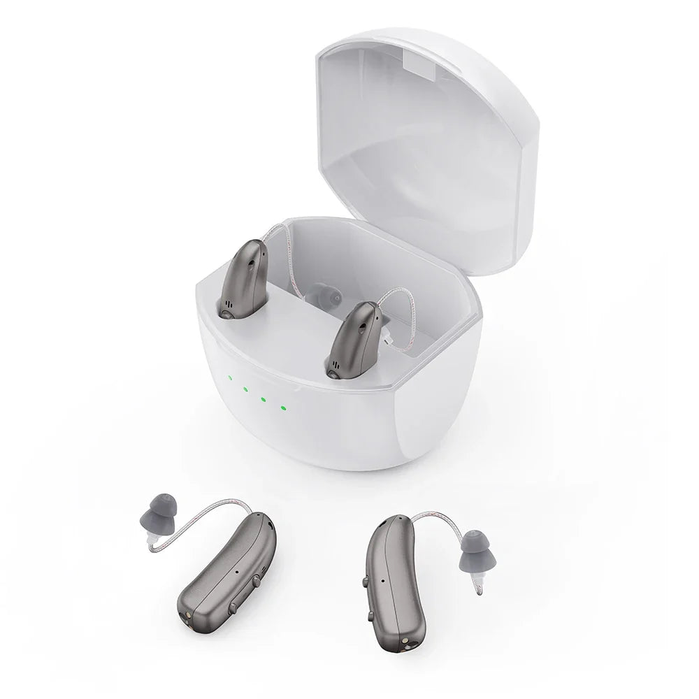 Mirasing Bluetooth Hearing Aid - Rechargeable RIC BTE with Noise Reduction & Charging Case